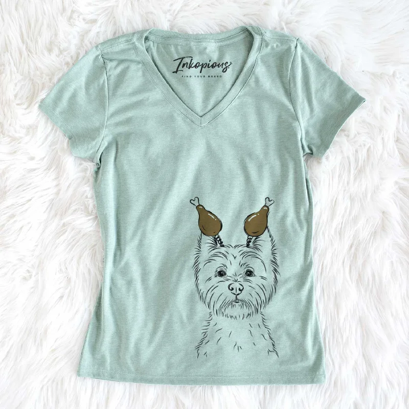 Thanksgiving Murphy the West Highland Terrier - Women's V-neck Shirt-- Anti-Shrink Durable Soft Thanksgiving Murphy the West Highland Terrier - Women's V-neck Shirt-- Anti-Shrink Durable Soft