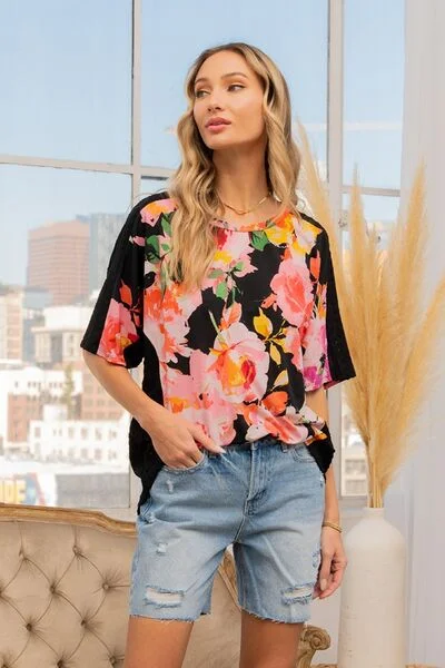 Blue Zone Planet | Sew In Love Full Size Floral Round Neck Short Sleeve T-Shirt-- Mesh Blend Leather Blend Suede Blend Blue Zone Planet | Sew In Love Full Size Floral Round Neck Short Sleeve T-Shirt-- Mesh Blend Leather Blend Suede Blend