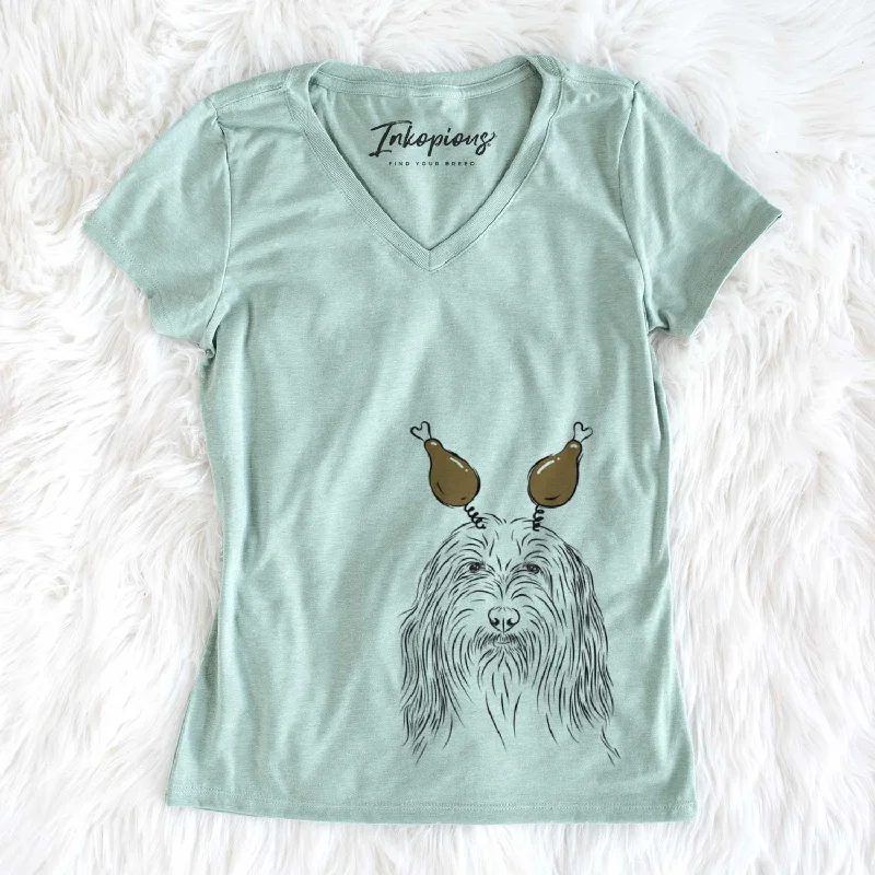 Thanksgiving Murray the Bearded Collie - Women's V-neck Shirt-- Handmade Hand-knitted Hand-woven Thanksgiving Murray the Bearded Collie - Women's V-neck Shirt-- Handmade Hand-knitted Hand-woven