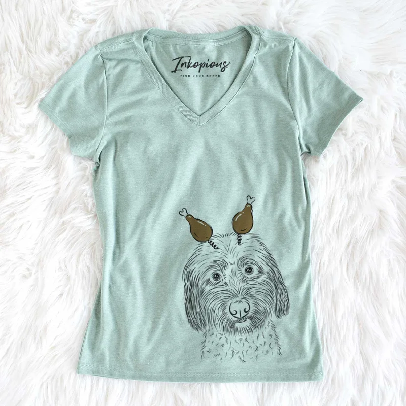 Thanksgiving Niles the Soft Coated Wheaten Terrier - Women's V-neck Shirt-- Solid Color Striped Floral Thanksgiving Niles the Soft Coated Wheaten Terrier - Women's V-neck Shirt-- Solid Color Striped Floral
