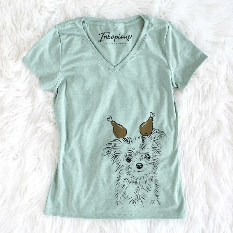 Thanksgiving Mr. Gucci Poochi the Maltese - Women's V-neck Shirt-- Real Fur Shearling Chenille Thanksgiving Mr. Gucci Poochi the Maltese - Women's V-neck Shirt-- Real Fur Shearling Chenille
