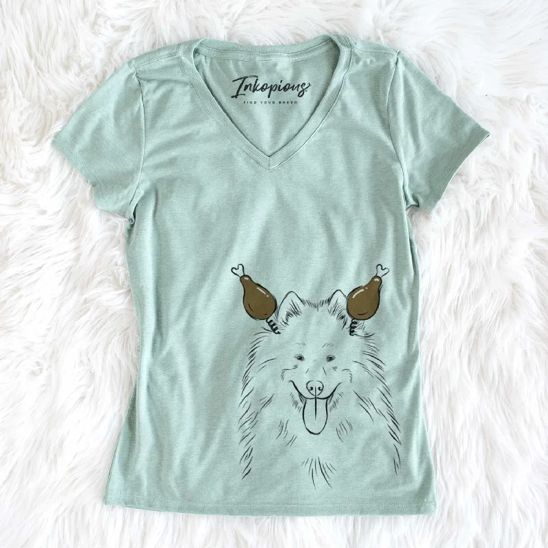 Thanksgiving Nova the Samoyed - Women's V-neck Shirt-- Ribbed T-Shirt High Neck Heavyweight Thanksgiving Nova the Samoyed - Women's V-neck Shirt-- Ribbed T-Shirt High Neck Heavyweight