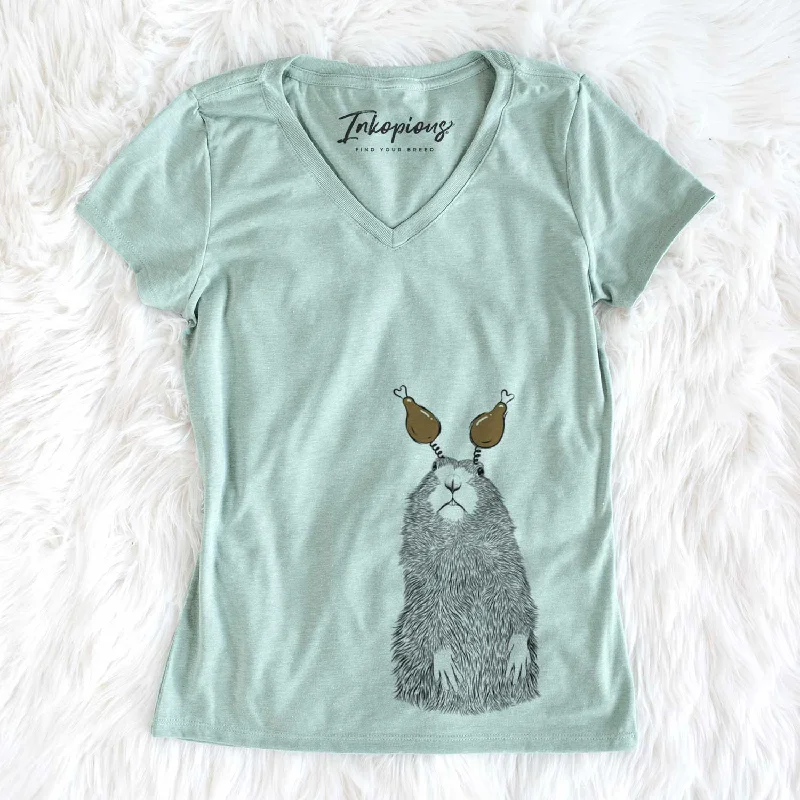 Thanksgiving Mr. Otis the Prairie Dog - Women's V-neck Shirt-- Graphic Embroidered Appliqued Thanksgiving Mr. Otis the Prairie Dog - Women's V-neck Shirt-- Graphic Embroidered Appliqued