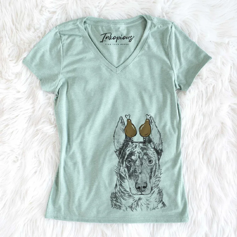 Thanksgiving Nori the Beauceron - Women's V-neck Shirt-- Thin T-Shirt Open Front Quick Dry Thanksgiving Nori the Beauceron - Women's V-neck Shirt-- Thin T-Shirt Open Front Quick Dry
