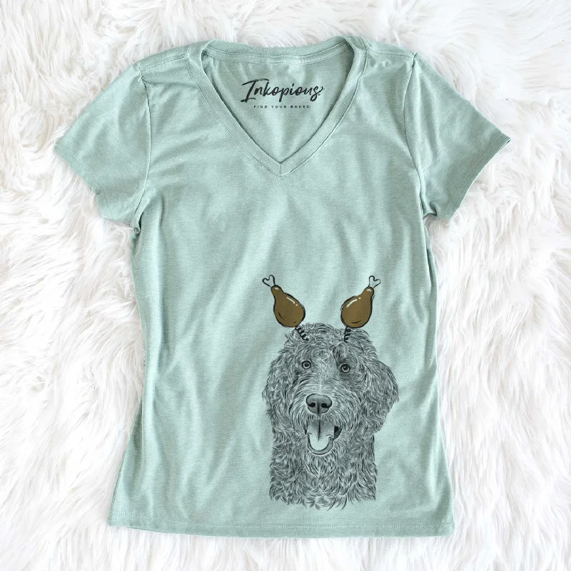 Thanksgiving Murr Dog the Labradoodle - Women's V-neck Shirt-- Chenille Brocade Lace Thanksgiving Murr Dog the Labradoodle - Women's V-neck Shirt-- Chenille Brocade Lace