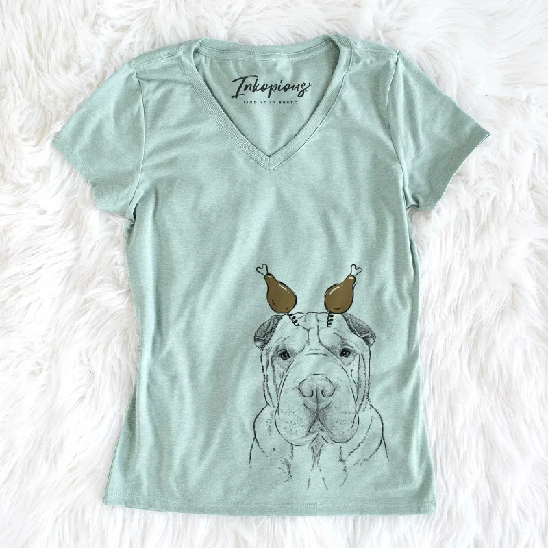 Thanksgiving Moomers the Shar Pei - Women's V-neck Shirt-- Lace Blend Ribbed Blend Corduroy Blend Thanksgiving Moomers the Shar Pei - Women's V-neck Shirt-- Lace Blend Ribbed Blend Corduroy Blend