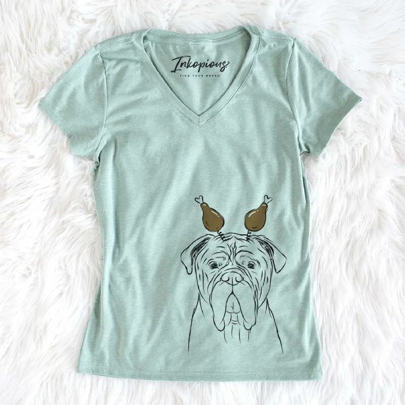 Thanksgiving Nolan the Bull Mastiff - Women's V-neck Shirt-- Collared T-Shirt Boat Neck A-Line Thanksgiving Nolan the Bull Mastiff - Women's V-neck Shirt-- Collared T-Shirt Boat Neck A-Line