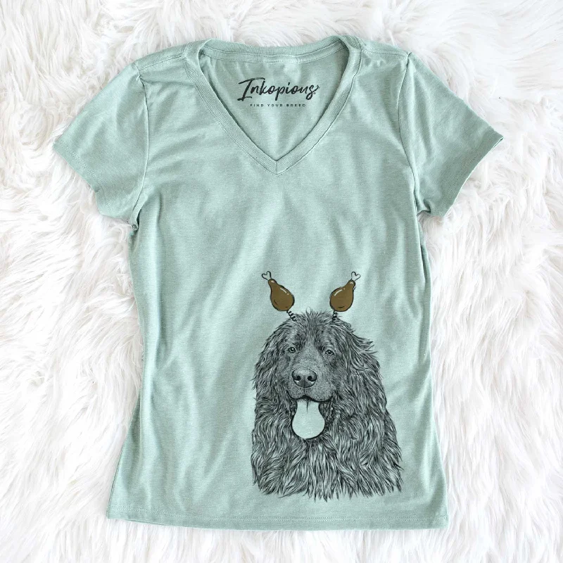 Thanksgiving Neptune the Newfoundland - Women's V-neck Shirt-- Hooded Caped Shawl Collar Thanksgiving Neptune the Newfoundland - Women's V-neck Shirt-- Hooded Caped Shawl Collar