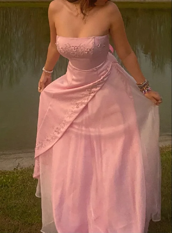 Pink Strapless A-Line Vintage Long Party Dress Wedding Guest Dress, D135 High-Low Hemline Casual Pink Strapless A-Line Vintage Long Party Dress Wedding Guest Dress, D135 High-Low Hemline Casual