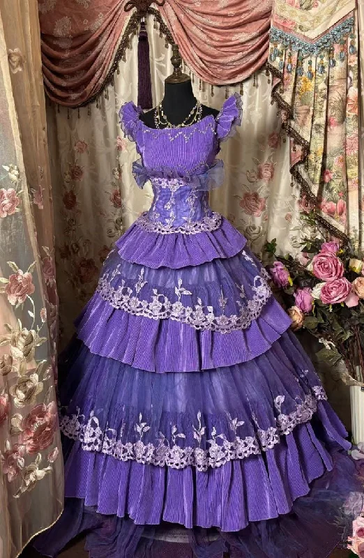 Purple Sleeveless A-Line Tiered Long Party Dress Vintage Evening Dress, D397 Tunics Polka dots Purple Sleeveless A-Line Tiered Long Party Dress Vintage Evening Dress, D397 Tunics Polka dots