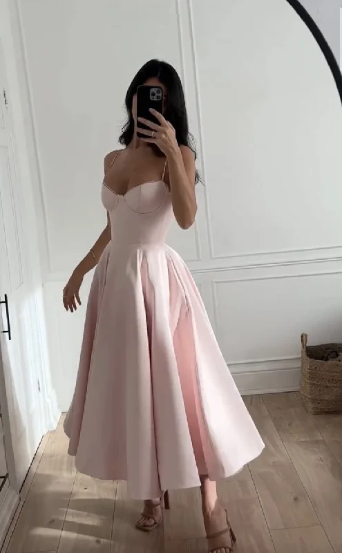 Pink Straps A-Line Long Party Dress Wedding Guest Dress Birthday Dress, D523 A-Line Day Work Pink Straps A-Line Long Party Dress Wedding Guest Dress Birthday Dress, D523 A-Line Day Work