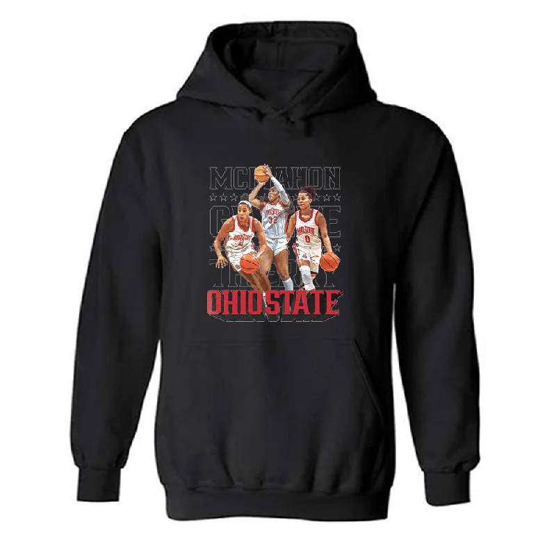 Ohio State - NCAA Women's Basketball : Cotie McMahon, Taylor Thierry, Madison Greene - Hooded Sweatshirt Hoodie with Frayed Bohemian Relaxed Ohio State - NCAA Women's Basketball : Cotie McMahon, Taylor Thierry, Madison Greene - Hooded Sweatshirt Hoodie with Frayed Bohemian Relaxed