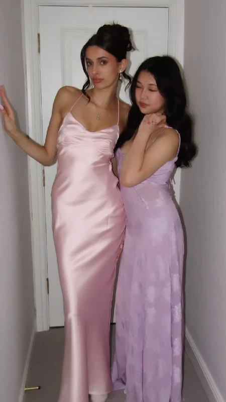 Pink Straps Sheath Satin Long Party Dress Wedding Guest Dress, D46 Boatneck Modish Everyday Pink Straps Sheath Satin Long Party Dress Wedding Guest Dress, D46 Boatneck Modish Everyday