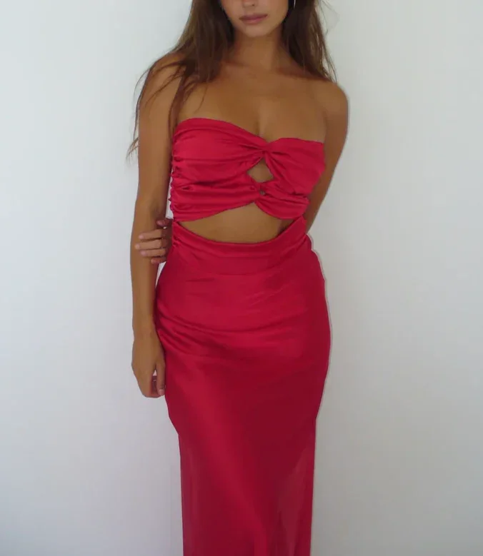 Pretty Red Strapless Sheath Satin Long Party Dress Birthday Outfits MD7608 Tunics Top Casual Pretty Red Strapless Sheath Satin Long Party Dress Birthday Outfits MD7608 Tunics Top Casual