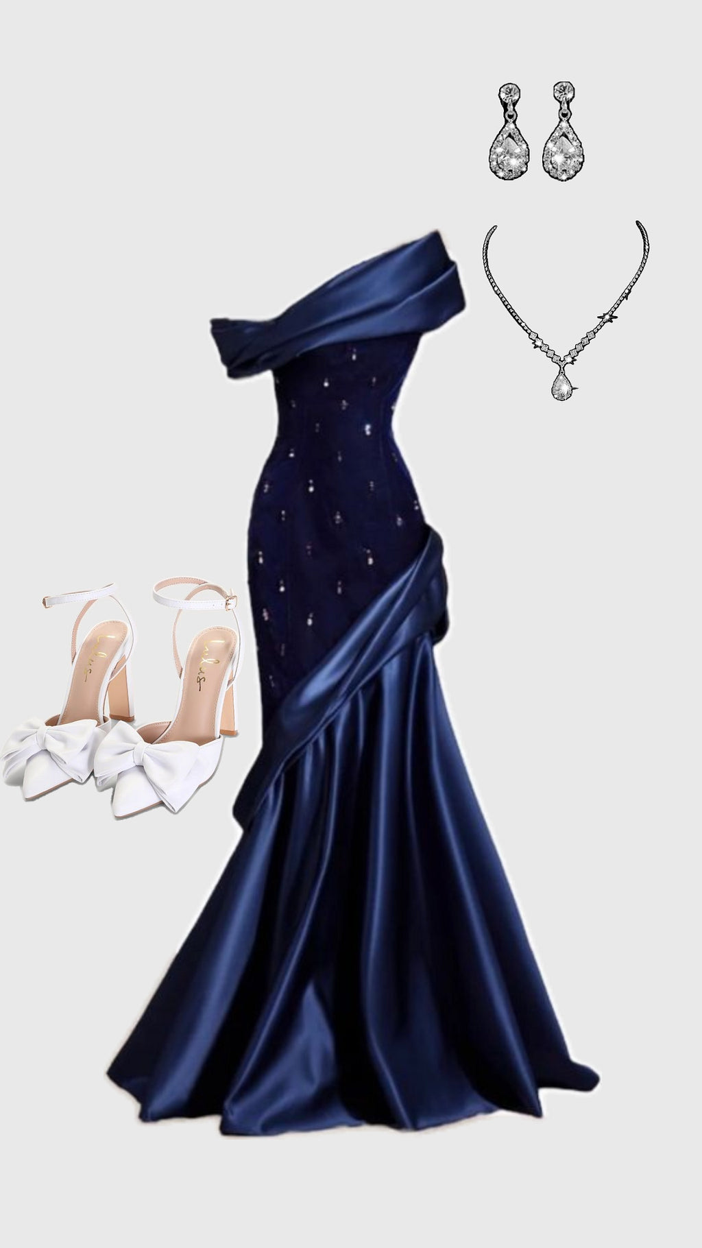 Pretty Mermaid One Shoulder Navy Blue Satin Long Party Dress Prom Dresses, D263 Turtleneck Neckline Stylish Pretty Mermaid One Shoulder Navy Blue Satin Long Party Dress Prom Dresses, D263 Turtleneck Neckline Stylish