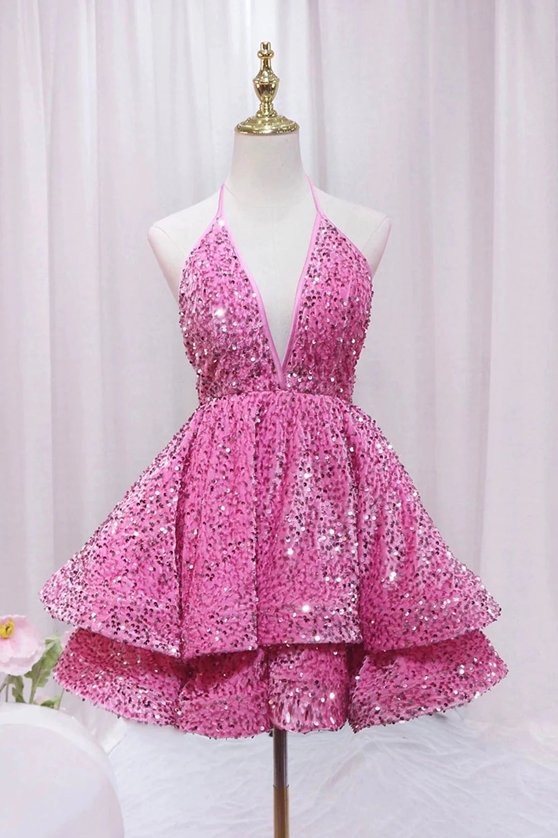 Pink V-Neck Sequins Short Prom Dress, Pink A-Line Backless Party Dress MD7410 Turtleneck Warm Winter Pink V-Neck Sequins Short Prom Dress, Pink A-Line Backless Party Dress MD7410 Turtleneck Warm Winter