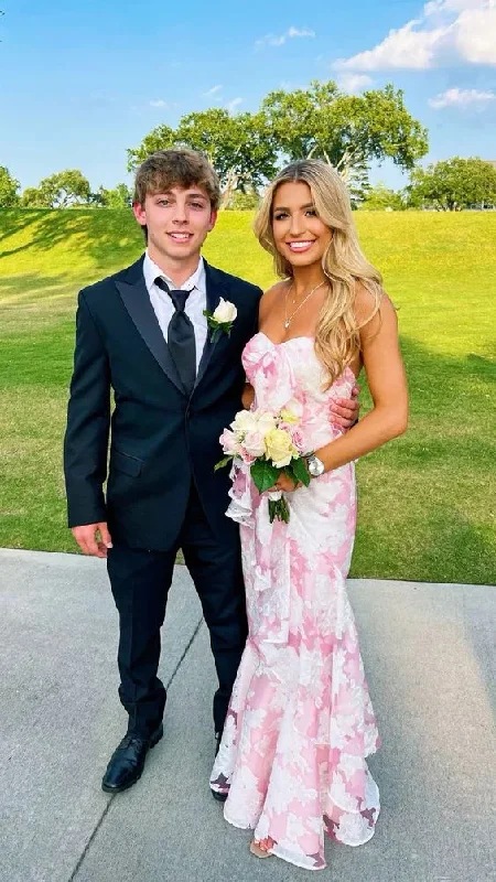 Pink Strapless Floral Printed Mermaid Prom Dress Long Party Dress MD7285 Off-the-shoulder Bohemian Festive Pink Strapless Floral Printed Mermaid Prom Dress Long Party Dress MD7285 Off-the-shoulder Bohemian Festive
