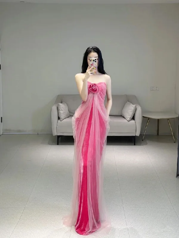 Pink Sweetheart Velvet Mermaid Long Party Dress Birthday Outfits, D201 Cowl Neckline Elegant Pink Sweetheart Velvet Mermaid Long Party Dress Birthday Outfits, D201 Cowl Neckline Elegant