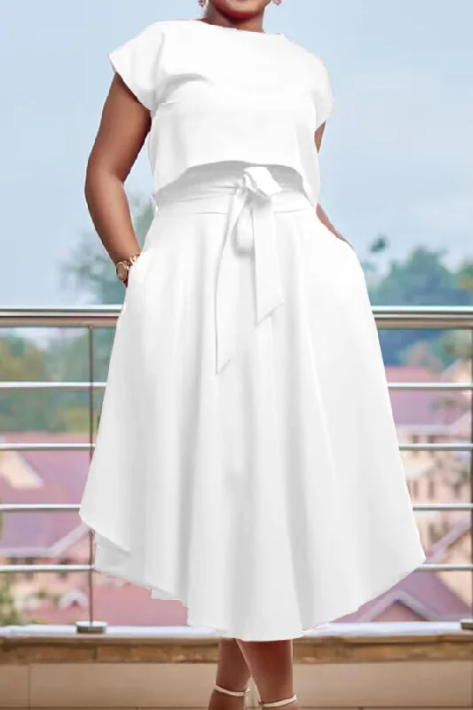 Solid Color Simple Lace-Up Skirt Suit high waist skirt