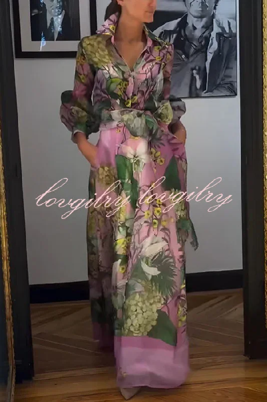 Seeds of Happiness Tulle Floral Print Elastic Waist Belt Pocketed Maxi Skirt modal blend skirt