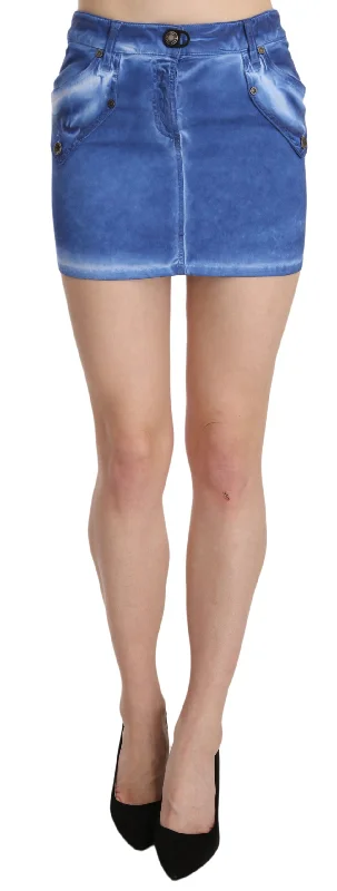 PLEIN SUD Chic Blue Mini Cotton Skirt with Zip Detail corduroy skirt textured