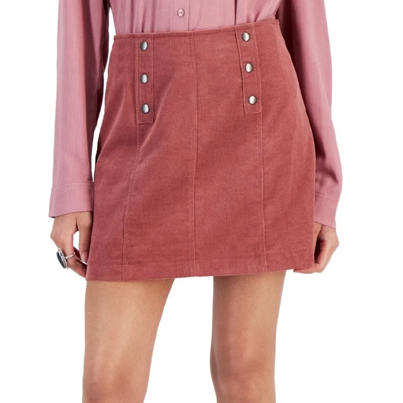 Hippie Rose Juniors Washed Berry Red Corduroy Button-Front Skirt lightweight skirt design