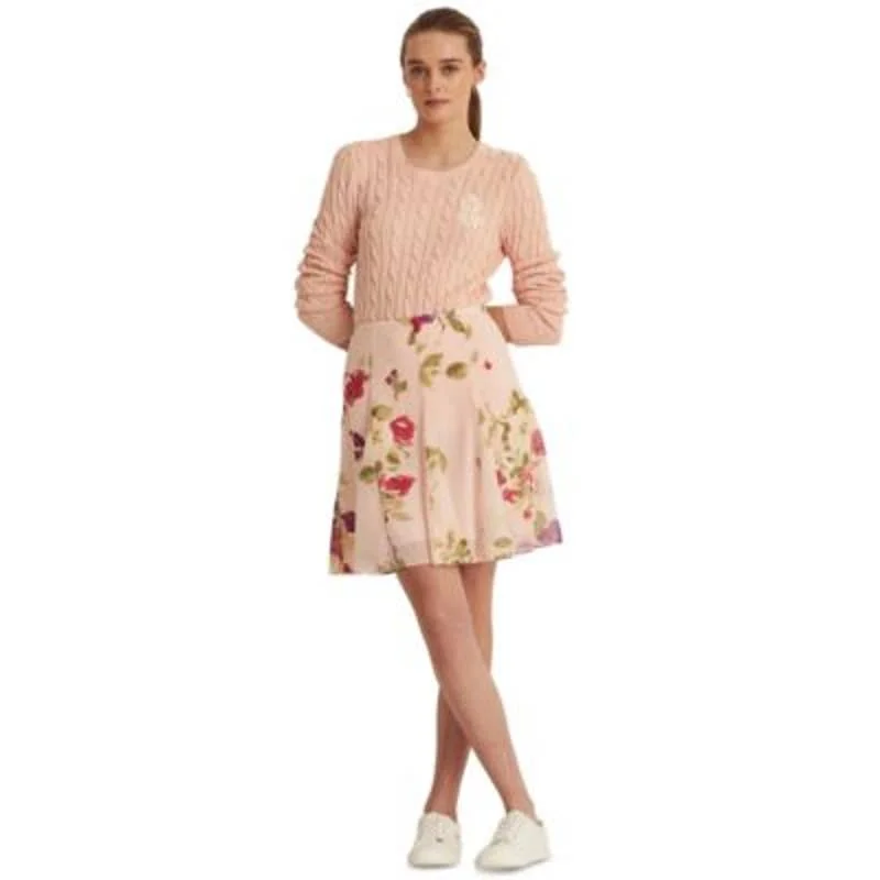 Lauren Ralph Lauren Ladies Pale Pink Floral Print Chiffon Flutter Skirt ruffled skirt detail Lauren Ralph Lauren Ladies Pale Pink Floral Print Chiffon Flutter Skirt ruffled skirt detail