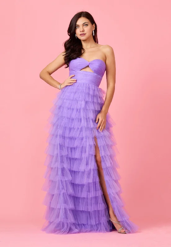 Strapless Ruffle Skirt Prom Ball Gown Dark Lilac denim skirt stylish