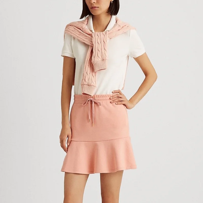 Lauren Ralph Lauren Pink Rose Tan Skirt, Drawstring, Fit & Flare breathable skirt fabric