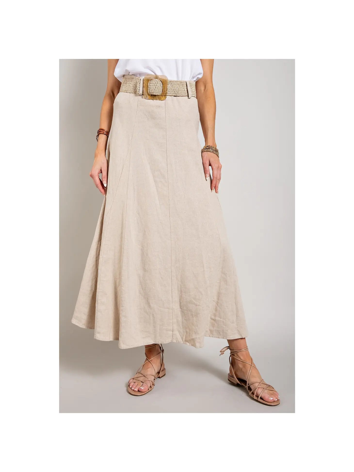 Linen Belted Maxi Skirt silk skirt luxurious