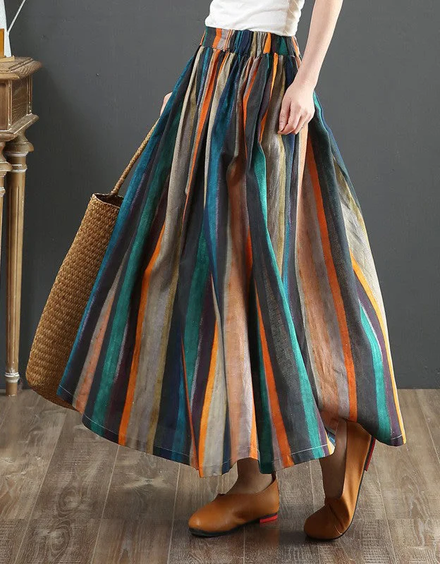 Summer Comfortable Floral Linen Skirt pleated skirt texture