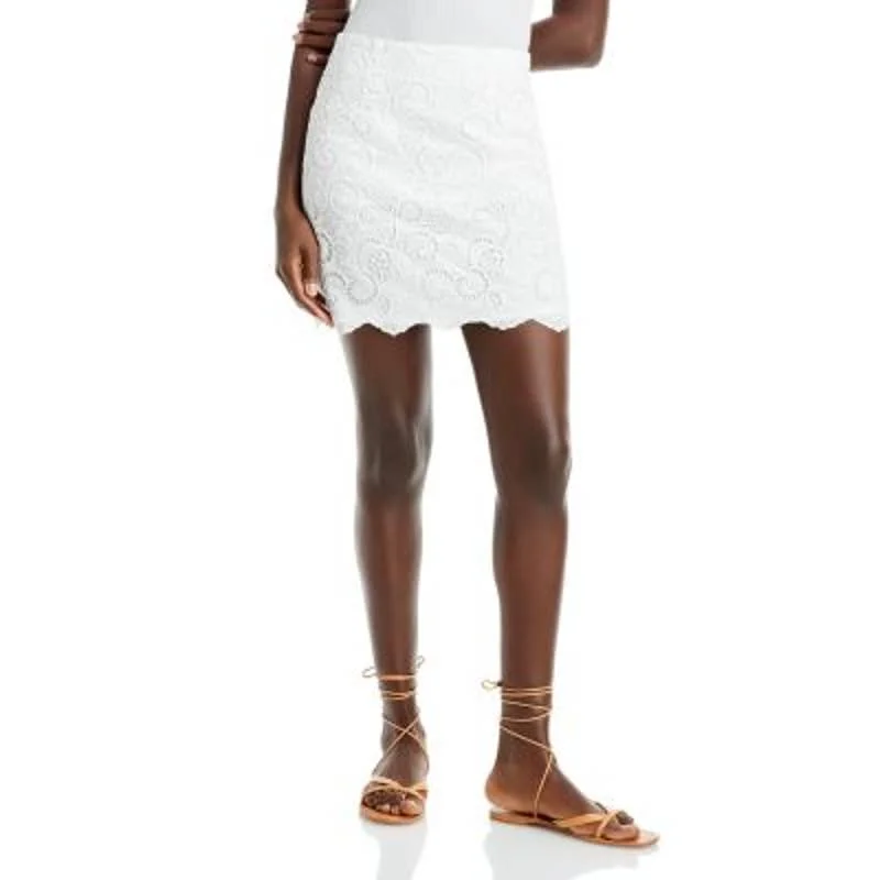 AQUA Ladies White Paisley Eyelet Lace Mini Skirt low waist skirt