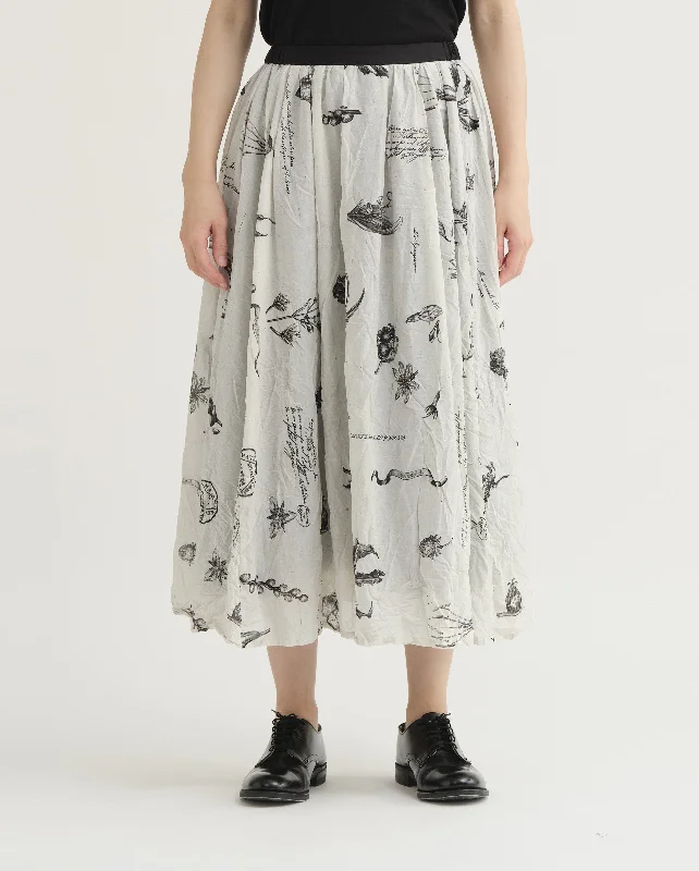 PLANT PRINT SKIRT / IVORY velvet skirt glossy