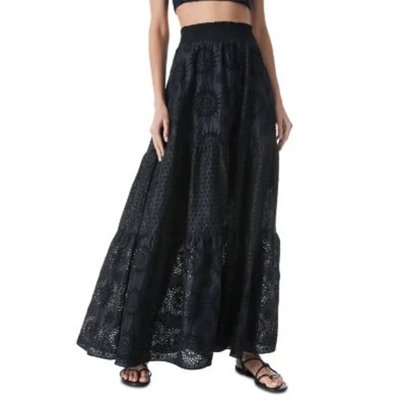 ALICE + OLIVIA Ladies Black Basic Panelled Eyelet Maxi SKirt, "Reise" slim fit skirt