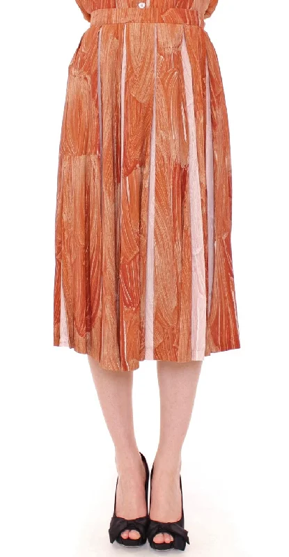 Licia Florio Orange Brown Below-Knee Chic Skirt velvet skirt glossy