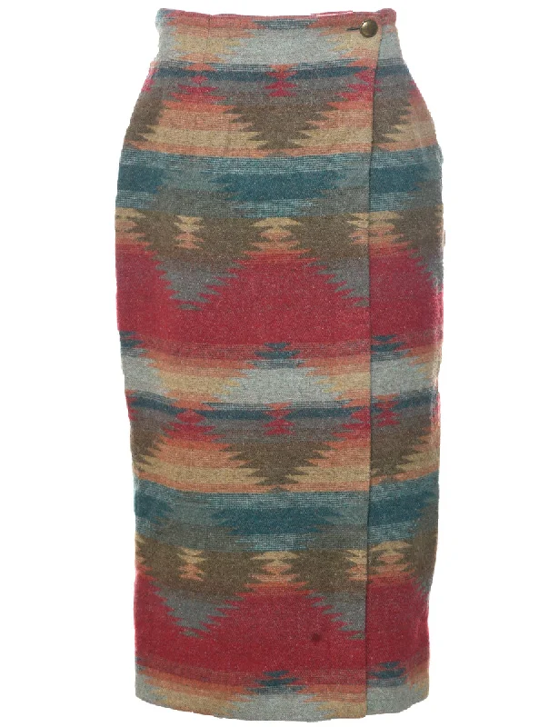 Aztec Print Midi Skirt - M tiered skirt playful