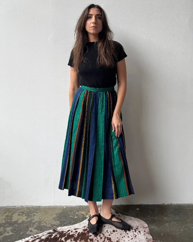 Vibrant Stripe Pleated A-Line Skirt- 4 pencil skirt chic