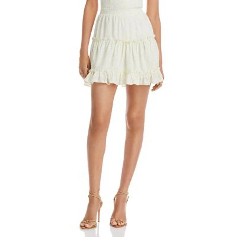 AQUA Ladies Ruffle Tiered Mini Skirt, White, Yellow, & Green Floral Print relaxed fit skirt