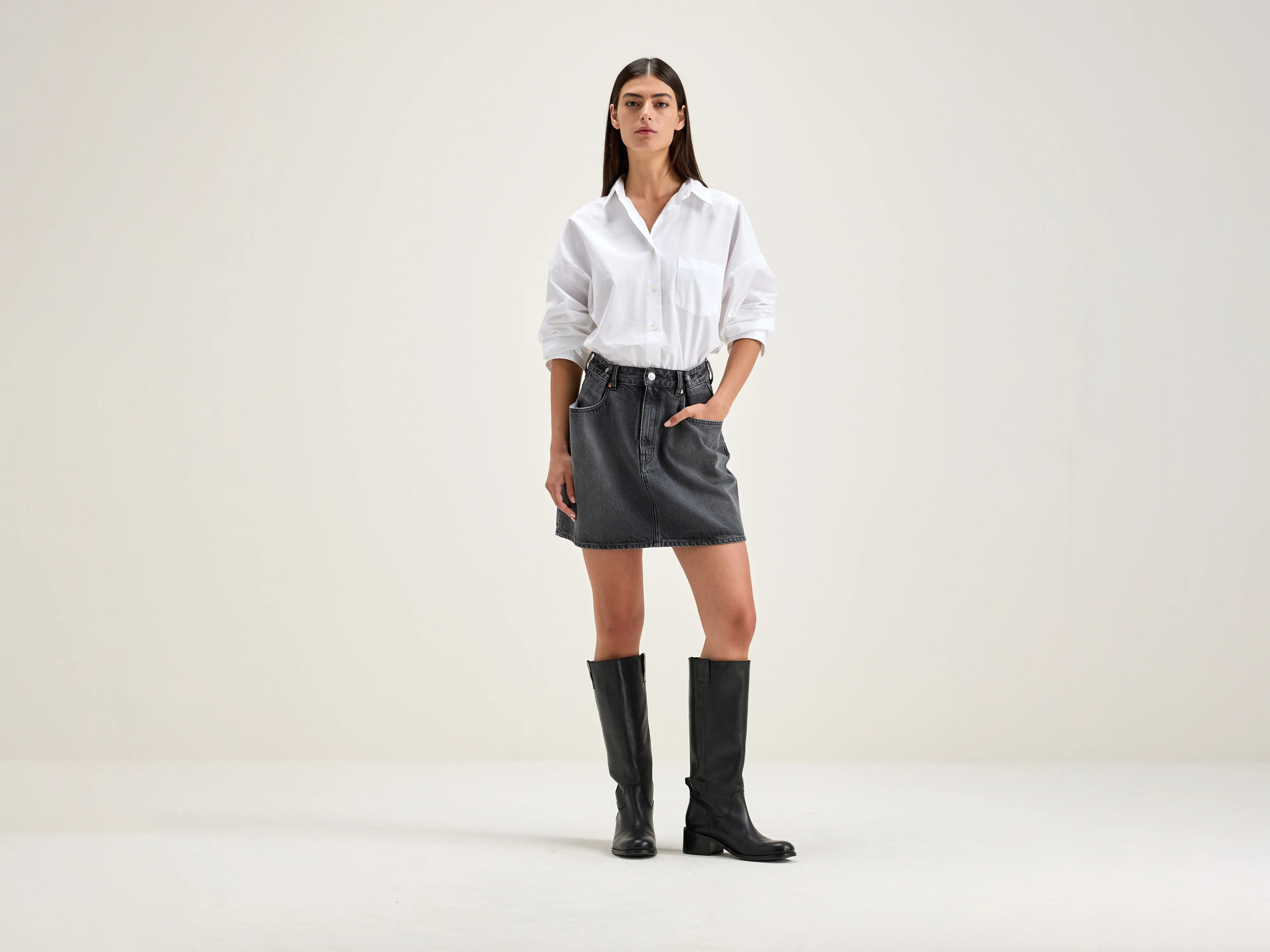 Paon mini skirt (242 / W / BLACK STONE) elastic waist skirt