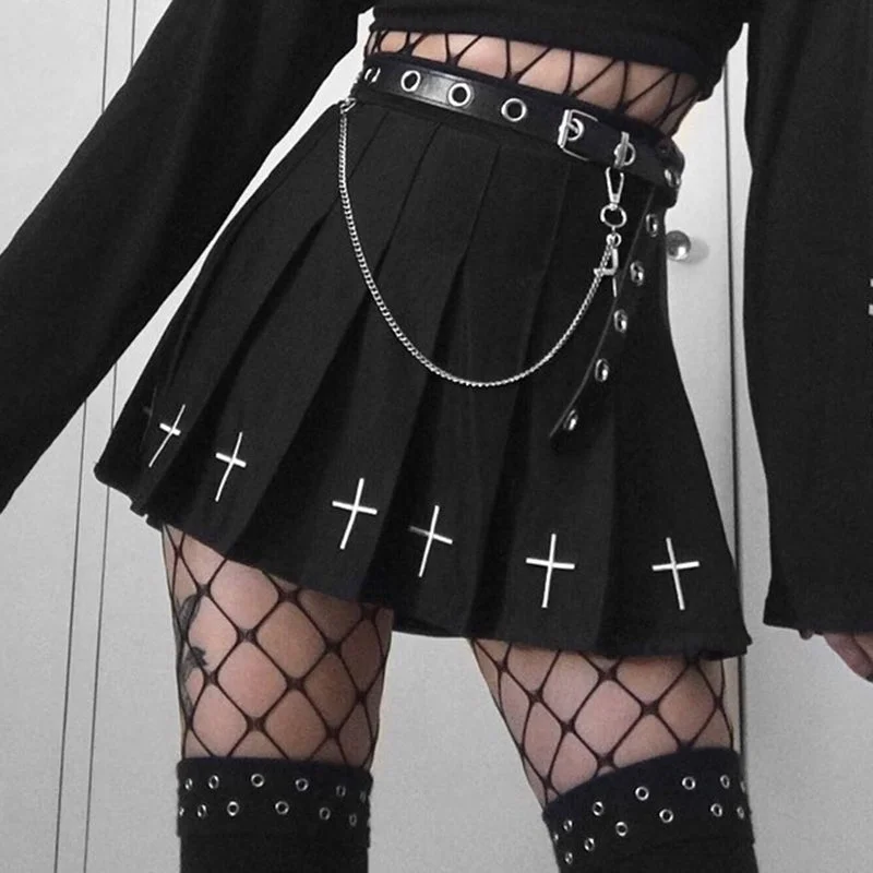 Dark punk cross skirt yv42908 high slit skirt