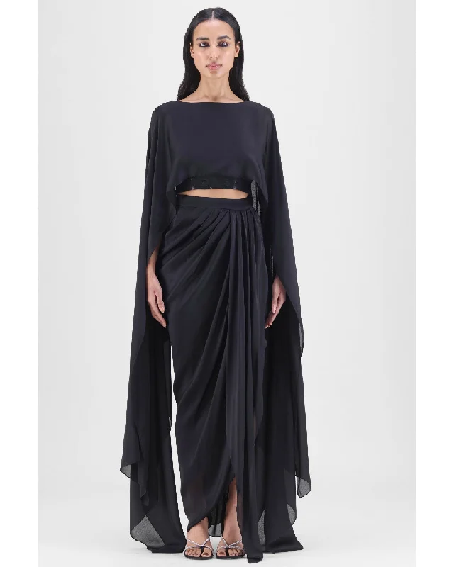 Metallic Fluid Cape And Skirt Set silk skirt luxurious
