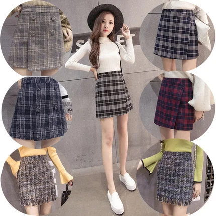 Plaid skirt high waist skirt YV8072 satin skirt smooth
