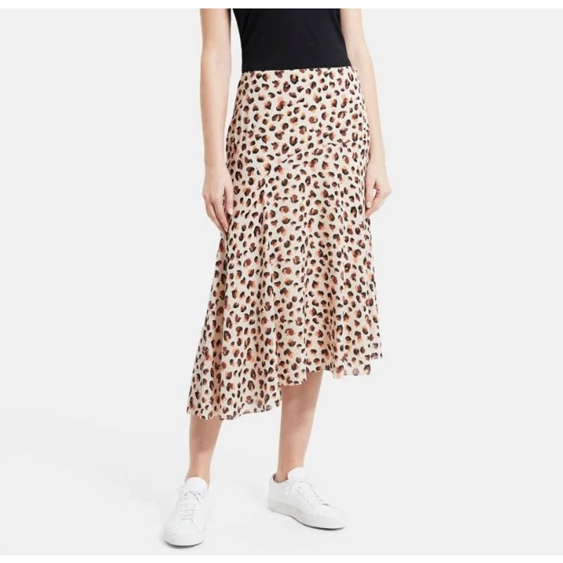 THEORY Asymmetrical Skirt in Leopard Silk floral skirt print