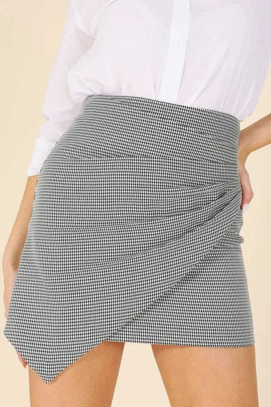 Houndstooth Shirred Wrap Skirt leather skirt durable
