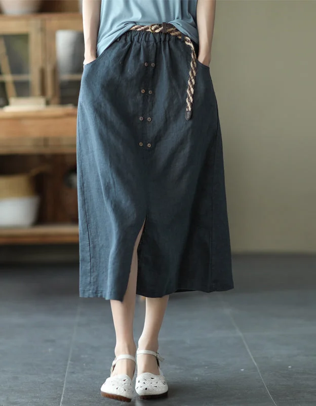 Front Buckle Elastic Waist Skirt vintage skirt charm