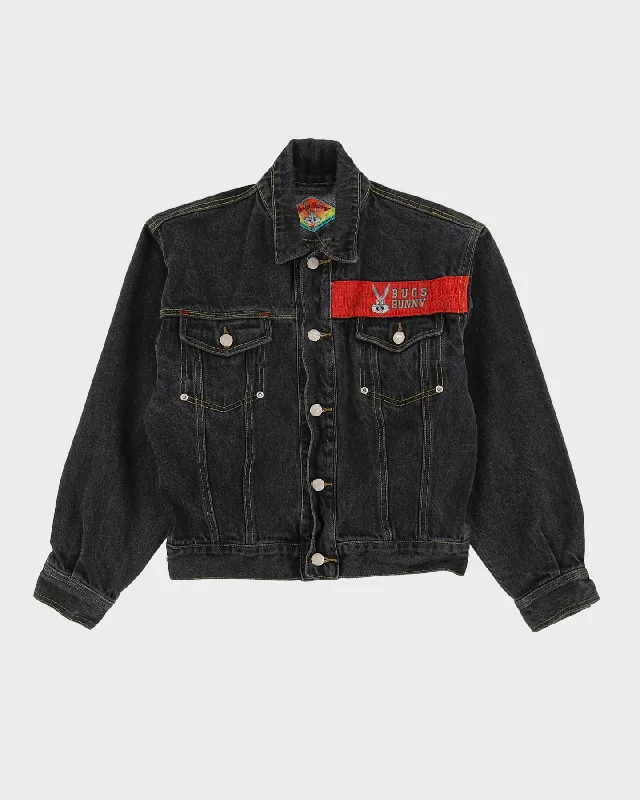Vintage 1990s Cropped Black Denim Jacket - S Satin Jacket Silk Jacket Chiffon Jacket Vintage 1990s Cropped Black Denim Jacket - S Satin Jacket Silk Jacket Chiffon Jacket