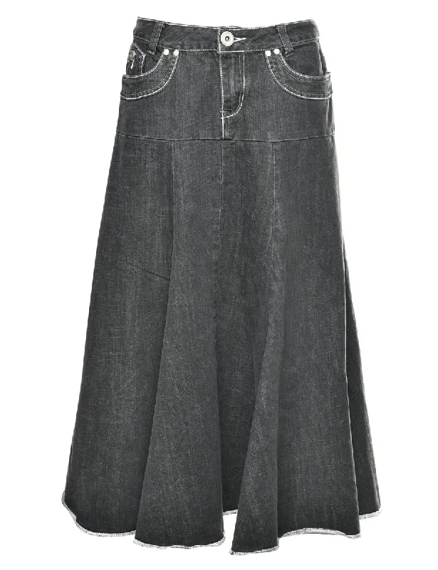Black 1990s Denim Midi Skirt - M cashmere skirt plush