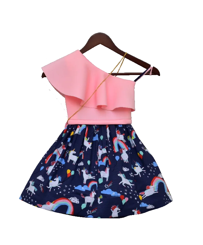 Girls Pink Lycra Top With Printed Skirt cashmere skirt fine