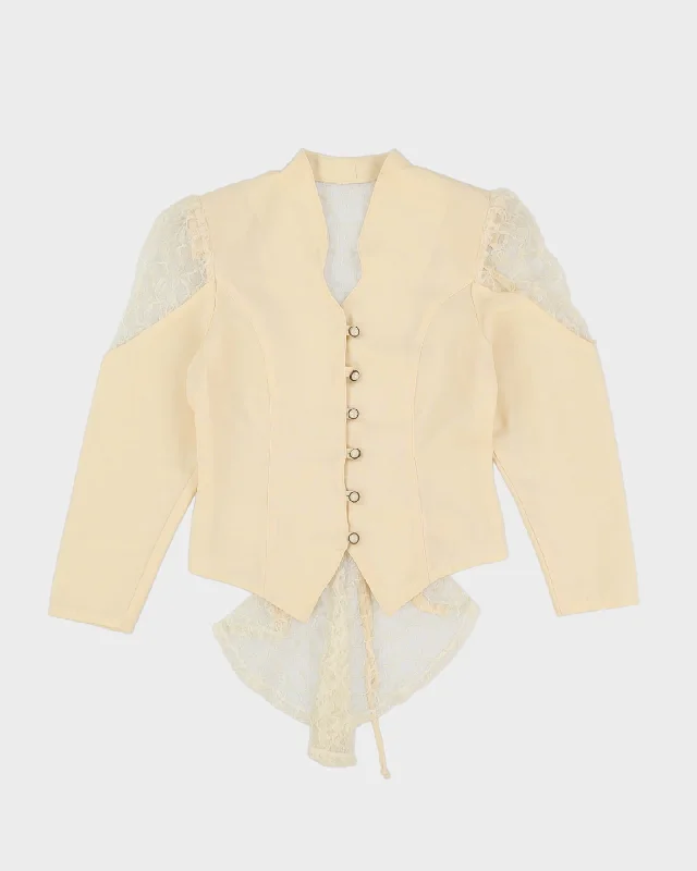 Vintage 1990s Cream With Lace Detailed Back Jacket - S Rayon Fabric Velvet Fabric Corduroy Fabric Vintage 1990s Cream With Lace Detailed Back Jacket - S Rayon Fabric Velvet Fabric Corduroy Fabric