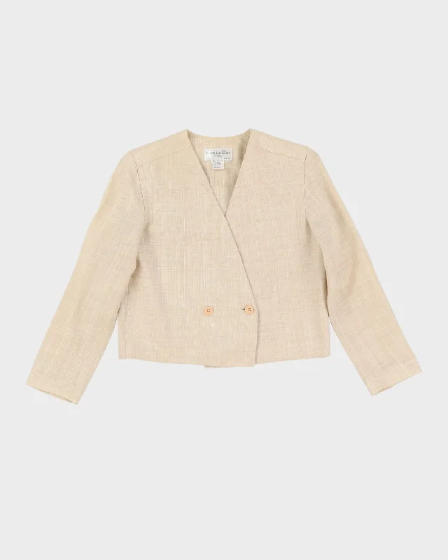 Christian Dior Petites Beige Linen Blazer Jacket - S Cotton Fabric Linen Fabric Terry Fabric Christian Dior Petites Beige Linen Blazer Jacket - S Cotton Fabric Linen Fabric Terry Fabric